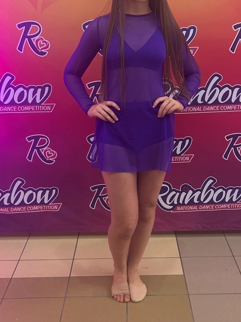 Ignite Custom Dance Costume Sheer Long-Sleeve Mini Dress in Purple